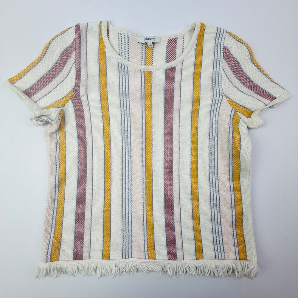 Madewell Blakley Stripe Sweater Tee Top Fringe Hem Small